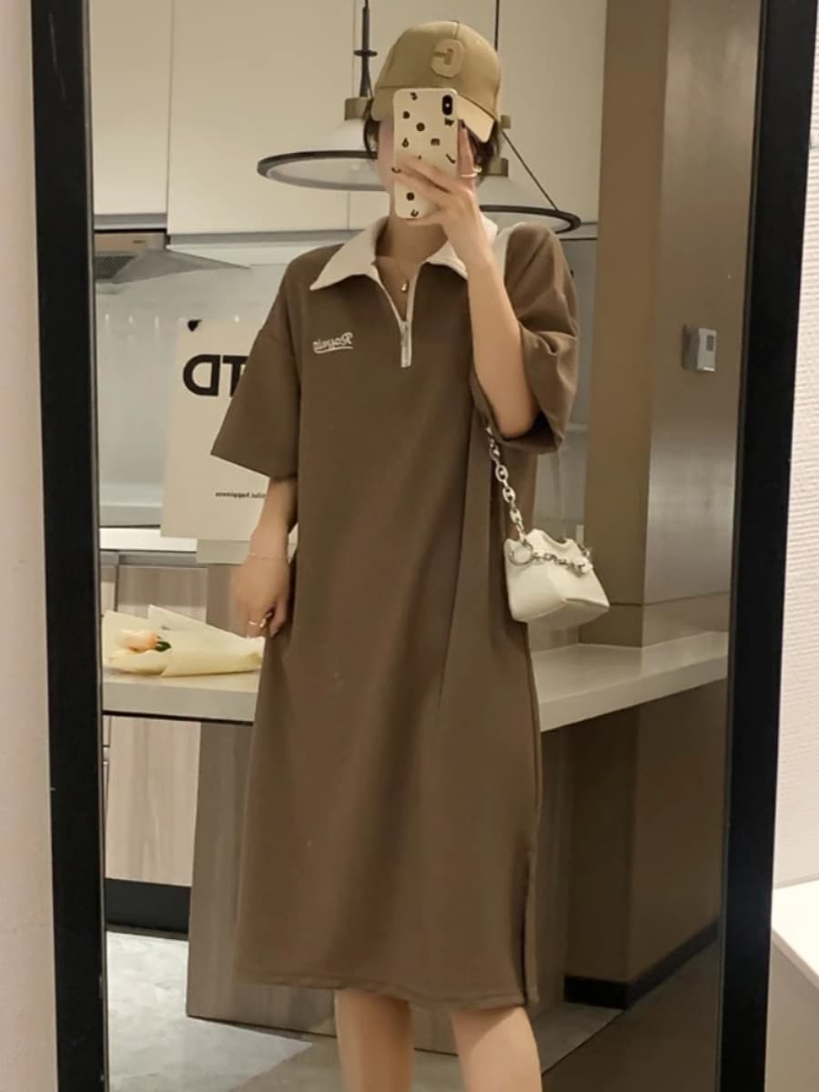 ポロシャツ ワンピース クラシカル襟付きポロワンピース